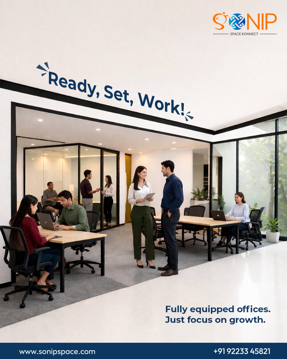 sonipspace's tweet image. Ready, set, grow 
Step into fully equipped workspaces designed for productivity and success.
For More Details, Contact Us: +91 9223345821
Visit: sonipspace.com
#ManagedOffices #WorkspaceSolutions #BusinessGrowth #SmartWorkspaces #PlugAndPlayOffice #SonipSpace
