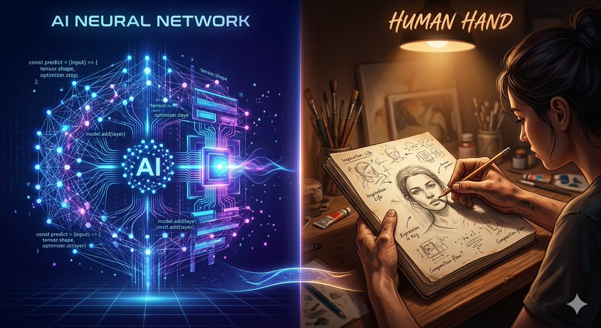 WaveInk5's tweet image. 🔥 AI vs Humans 🤔 — Code vs Heart

🤖 AI: Fast, predictable
💔 Humans: Feels, surprises

Which sparks your imagination? 👇 #AIvsHuman #Creativity #ArtificialIntelligence #Art #Innovation