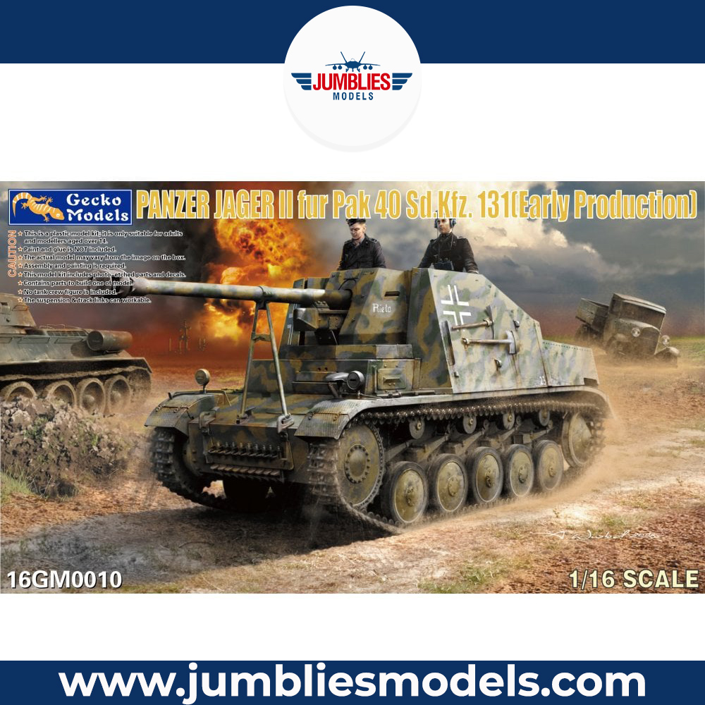 JumbliesModels's tweet image. New in stock Gecko Models 16GM0010 PANZER JAGER II fur Pak 40 Sd.Kfz. 131(Early Production) Military Model Kit. This 1:16 scale kit is priced at £99.95. #geckomodels #plastickits #modelmaking #military
vsclick.me/16GM0010