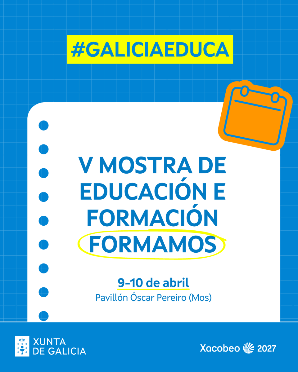 EduXunta's tweet photo. 🗓️ Mos convértese hoxe e mañá no epicentro da orientación académica con #GaliciaEduca!
A V Feira #FormaMos reúne máis de 8⃣0⃣ stands con información, obradoiros e iniciativas para axudar ao alumnado a decidir o seu futuro formativo e profesional
📍 No pavillón Óscar Pereiro https://t.co/jqLFf9yQPY