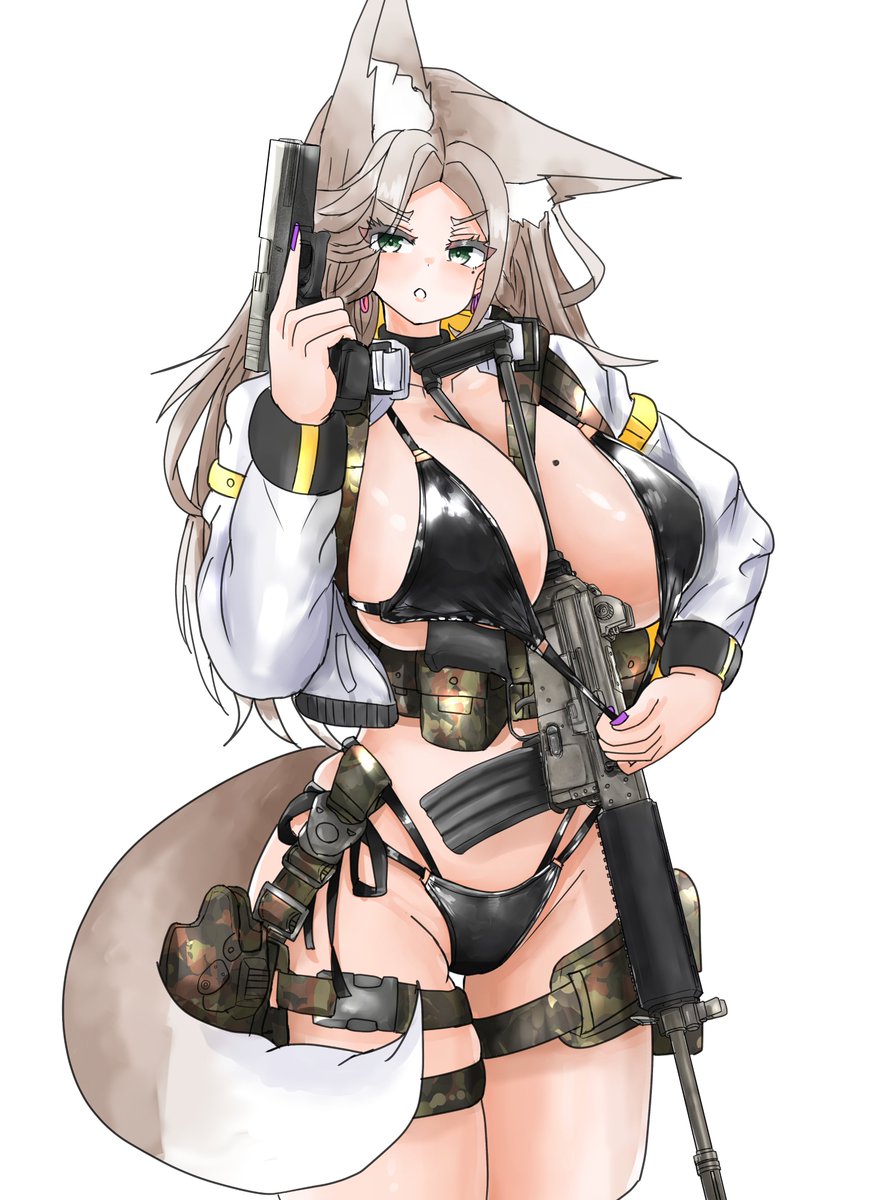 けもみみビキニ武装ギャル背景なし差分 