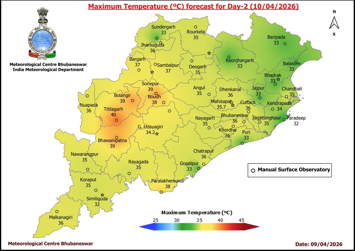 mcbbsr's tweet image. Maximum Temperature Forecast for next 5 days #Odisha #hot #temperature