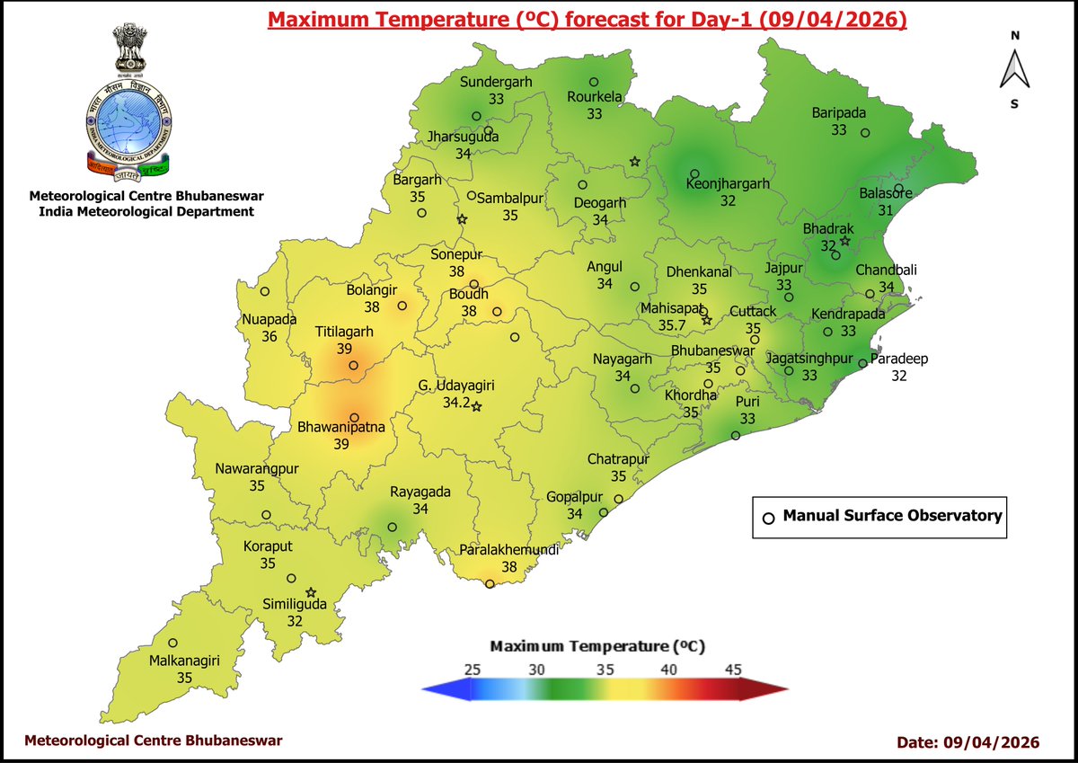 mcbbsr's tweet image. Maximum Temperature Forecast for next 5 days #Odisha #hot #temperature