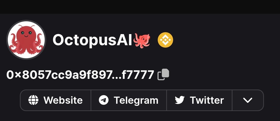 OctopusAIBSC's tweet photo. #OctopusAI Already listed on https://t.co/JphnXipwmZ

0x8057cc9a9f897667dbeb0420714e8ecbf78f7777 https://t.co/G8MpSVxO7T