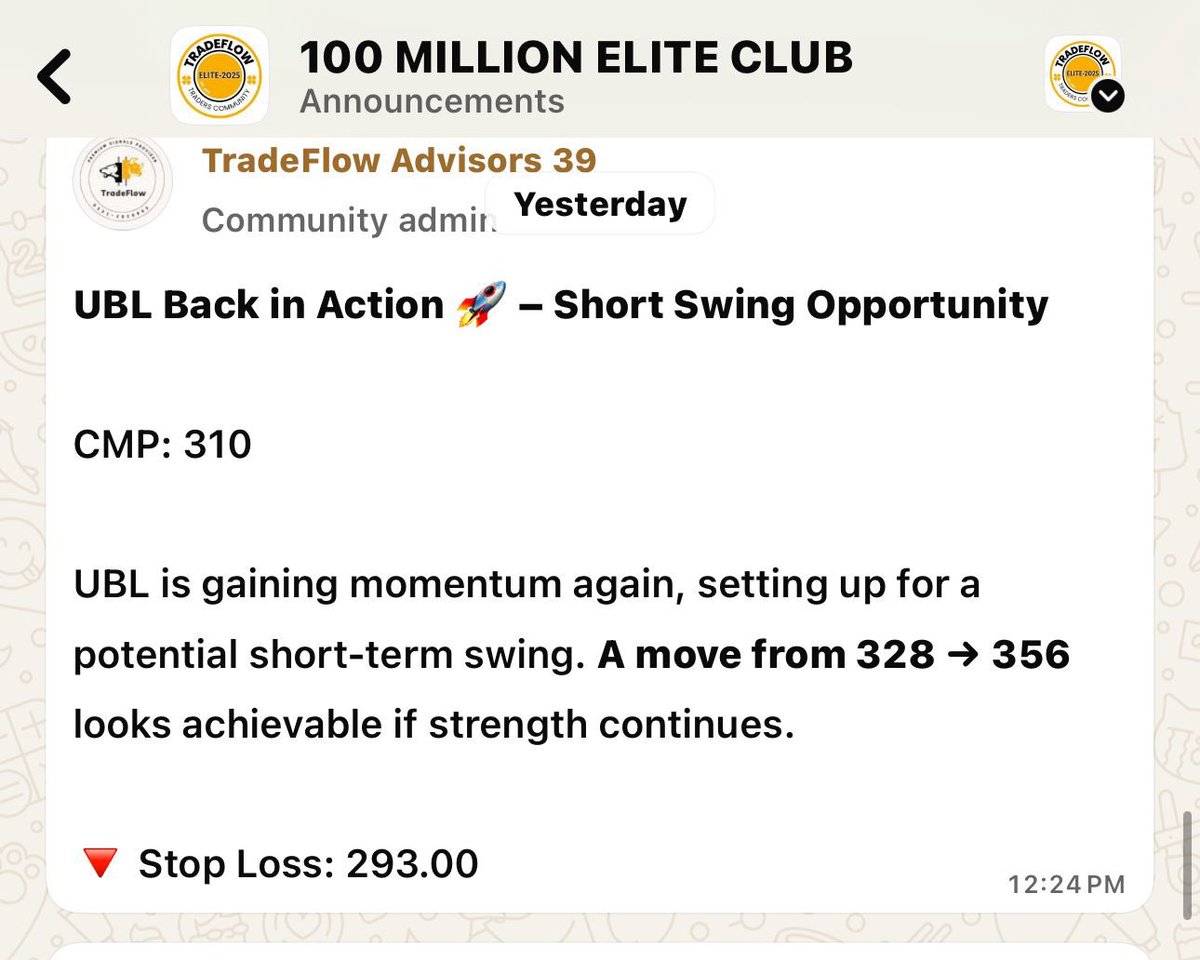 trade_flow's tweet photo. #UBL β Targets Achieved | Strong Bullish Moveπ
CMP: 356
Move: 310 β 365 High
Return: ~+18%
United Bank Limited has successfully achieved all projected targets, marking a strong bullish continuation.
βFrom panic to euphoria β markets reward patience but punish late entries.β
β TradeFlow Advidors
https://t.co/iHChRqSldp
