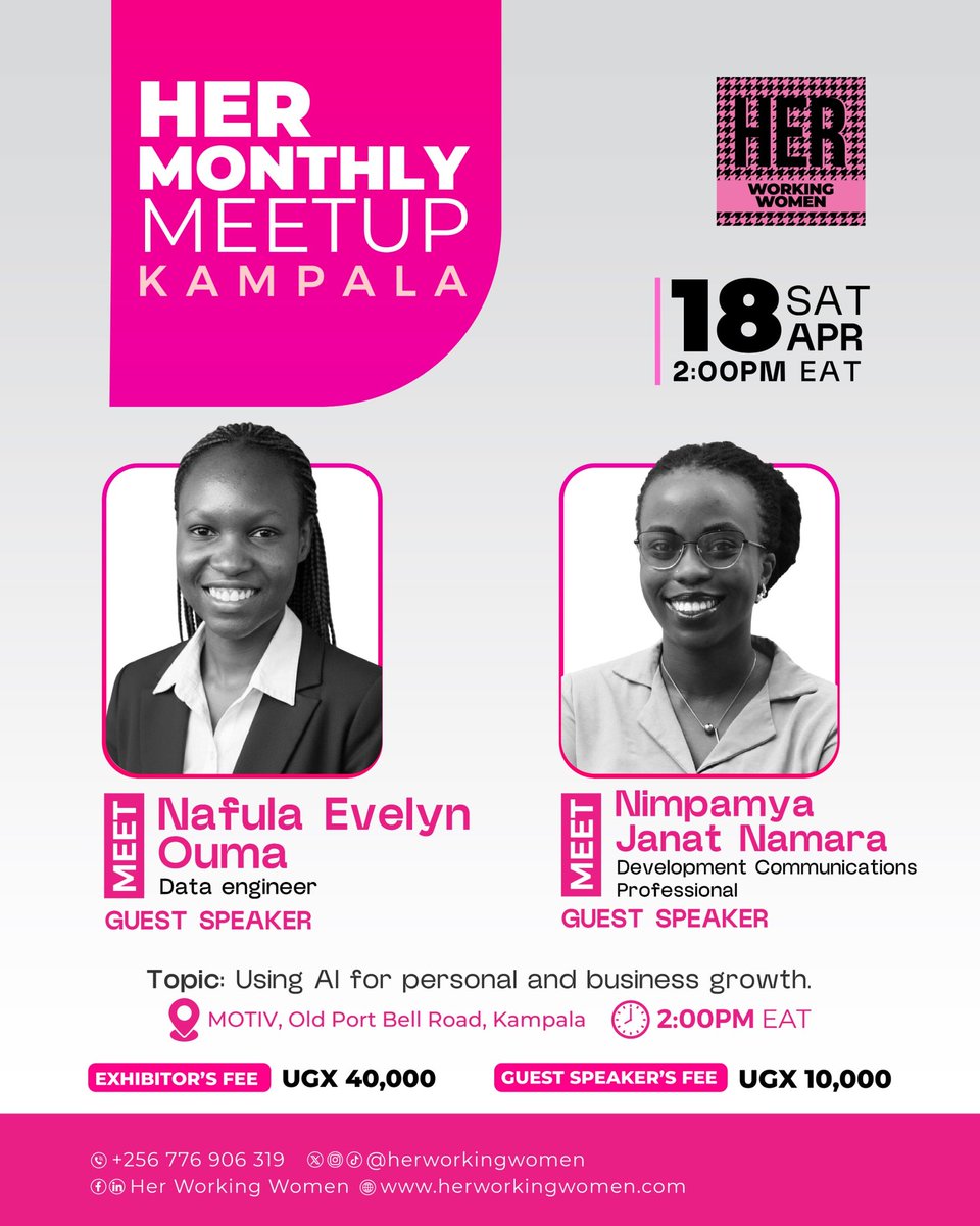 herworkingwomen's tweet photo. Have you ever opened an AI tool and thought, “What am I even supposed to do with this?”

You’re not alone 

Join us at the HER Monthly Meetup on 18th April at @MotivUG with Nafula  Evelyn Ouma and Nimpamya Janat Namara from @SunbirdAI.

Come let's learn and grow together.
#meetup https://t.co/QeMZRRetMN