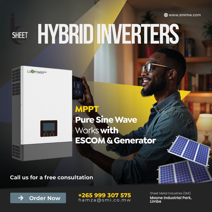 Bizmalawi's tweet image. Sheet Metal
Enjoy Uninterrupted Power In Your Home Today With Advanced Hybrid Inverters From Sheet Metal Industries
More Info: bizmalawi.com/listing/sheet-…
#sheetmetal #bizmalawi #malawi