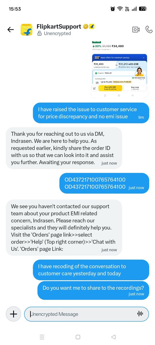 sonu_indrasen's tweet photo. Now their customer service is falsely claiming that I never contacted them!
I have full call recordings as proof.
Misleading pricing, no return support, no escalation, and now false statements  this is completely unacceptable and feels like harassment. https://t.co/7hlVXDKFFA