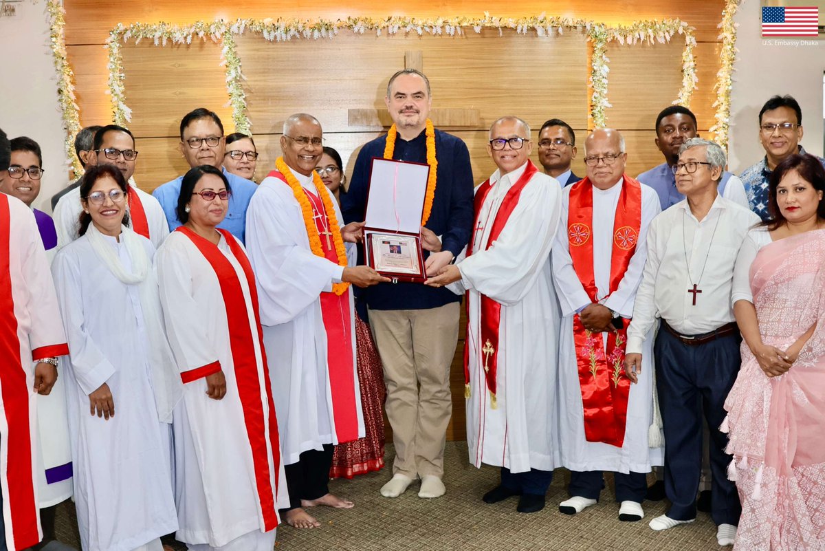 USAmbBangladesh's tweet photo. Honored to have visited Talitha Koumi Church, Ahmadiyya Headquarters, and International Buddhist Monastery this week.  As President Trump stated on Religious Freedom Day, the freedom of religion means the freedom to practice your religion proudly, publicly, and without fear of persecution.