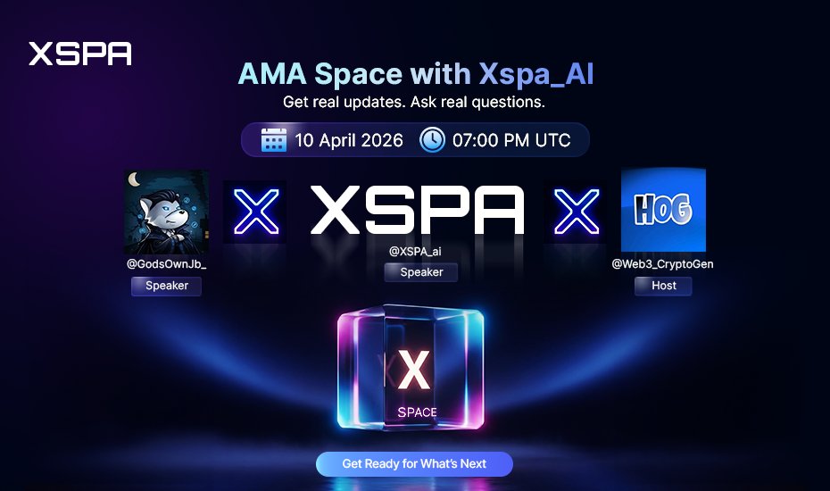 XSPA_ai's tweet image. “Something big is loading… are you in?” 

XSPA is going live with real alpha, real updates, and zero fluff.

🗓 10 April | ⏰ 07:00 PM UTC
🎙 AMA Space with @XSPA_ai 

👉 Set your reminder &amp;amp; don’t miss what’s next

#AMA #CryptoEarnings #Crypto2026 @GodsOwnJb_  @Web3_CryptoGen