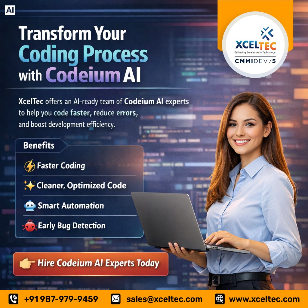 XcelTec's tweet photo. Transform your coding with Codeium AI 
Faster development
Smarter automation
Early bug detection
Cleaner, optimized code
Partner with XcelTec for scalable, AI-powered solutions.
Hire experts today: https://t.co/KGc5B3HYTL
#AI #Codeium #DevTools #Productivity https://t.co/vnV2K9CIIB