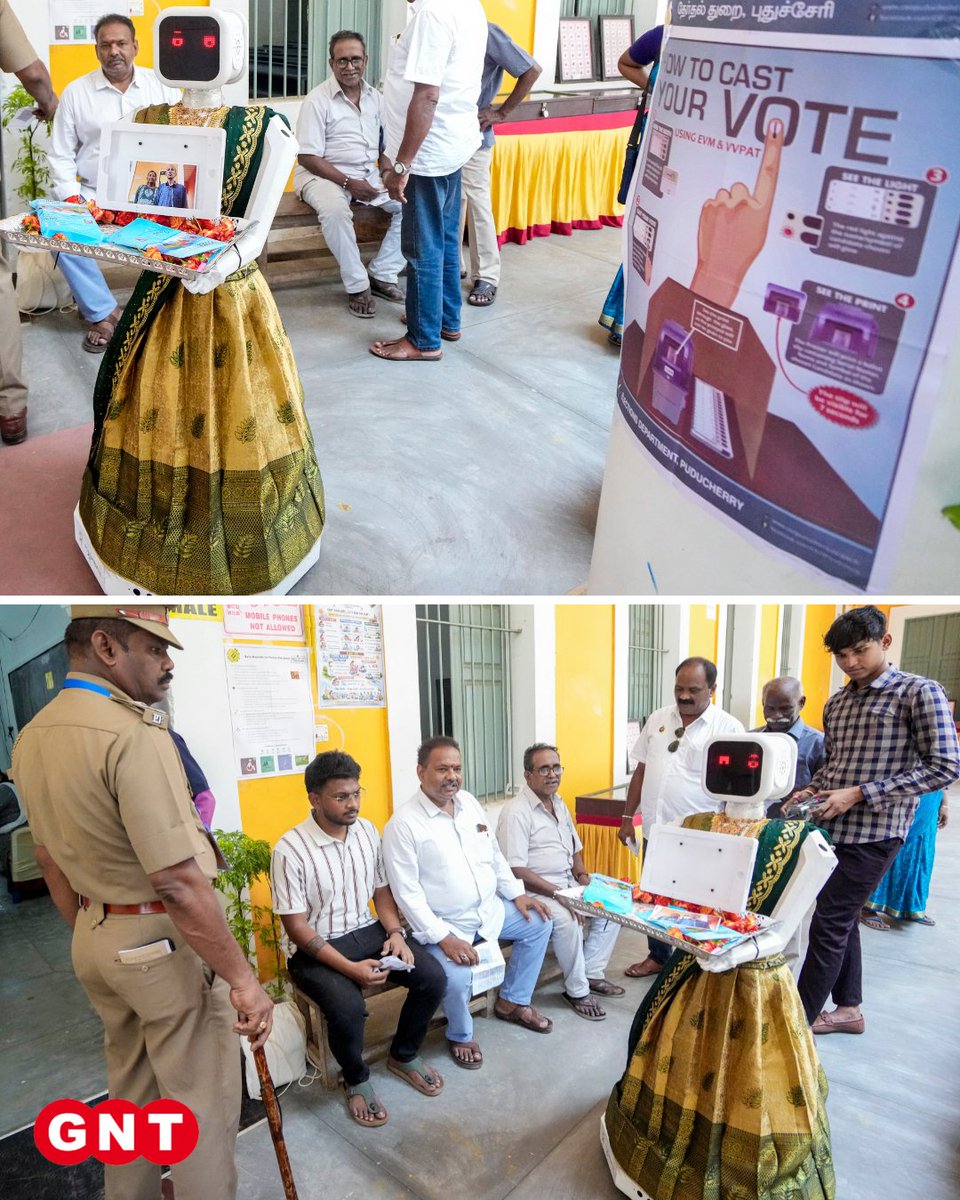 GoodNewsToday's tweet image. पुडुचेरी विधानसभा चुनाव के दौरान एक मतदान केंद्र पर वोटिंग के बीच एक व्यक्ति रोबोट संचालित करता नजर आया, जिसने चुनावी माहौल में तकनीक की दिलचस्प झलक पेश करते हुए लोगों का ध्यान अपनी ओर खींच लिया।

#PuducherryElections #VotingDay #Robot #TechInElections #Innovation #DigitalIndia