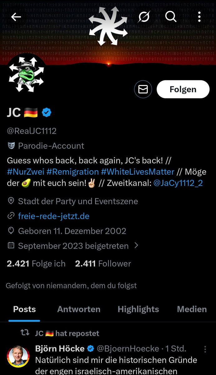 KoelnAnonymous's tweet photo. Mehrere Accounts,ein Symbol: das Pfeilrad.„Parodie“, „Satire“, „Meinungsfreiheit“ – identische Logos,gegenseitige Reposts und gleiche Narrative.
Das wirkt weniger wie Zufall,sondern wie ein loses Netzwerk rund um #Wuppi #RecherchenetzwerkRechts
Erkennungszeichen inklusive. https://t.co/ih3HeuAC6M