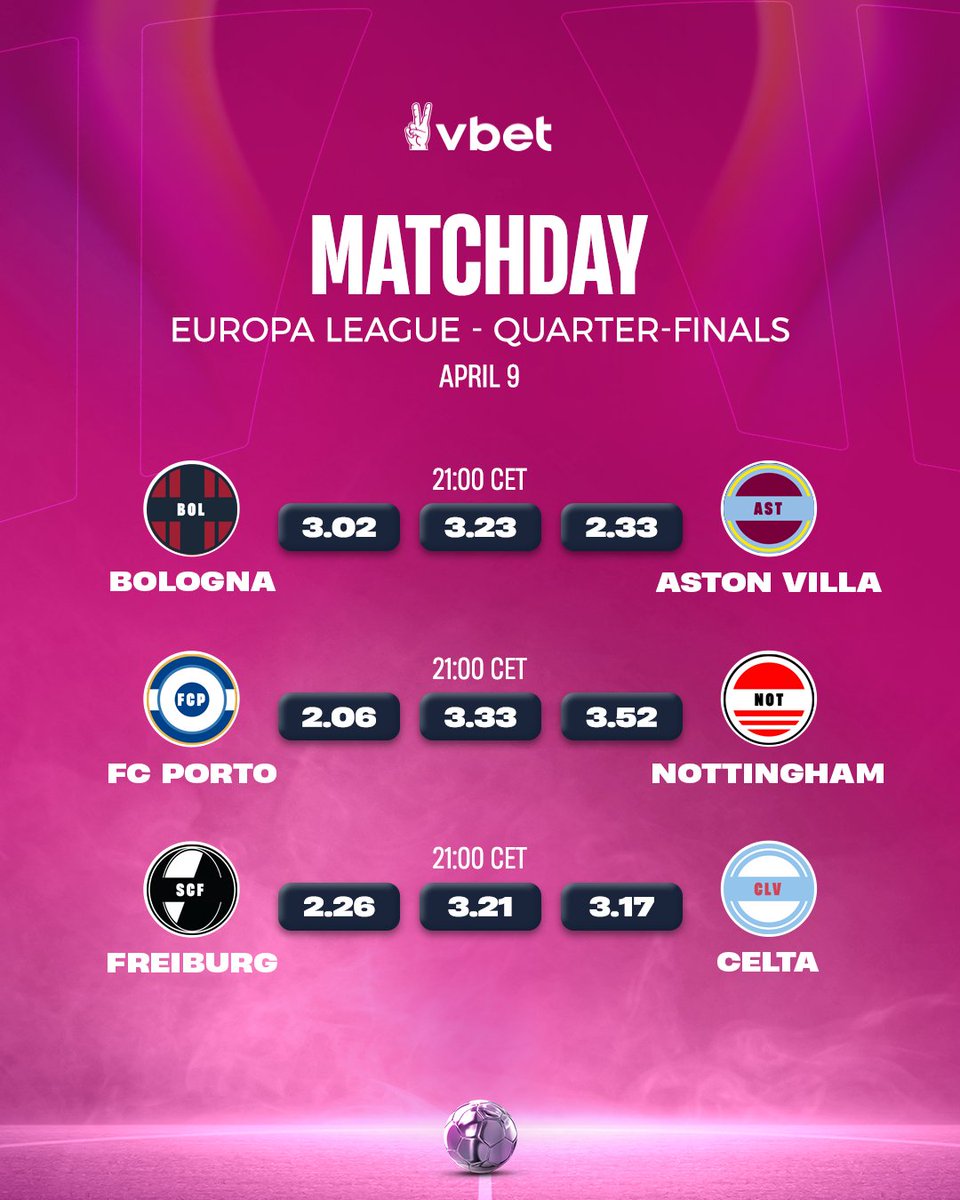 VbetComOfficial's tweet photo. 🏆 UEFA Europa League Quarter-Finals 

No less great matchups tonight - anything can happen ✌️⚡️

🔗: https://t.co/W7SG3USXQD https://t.co/c9LXA8kNkw