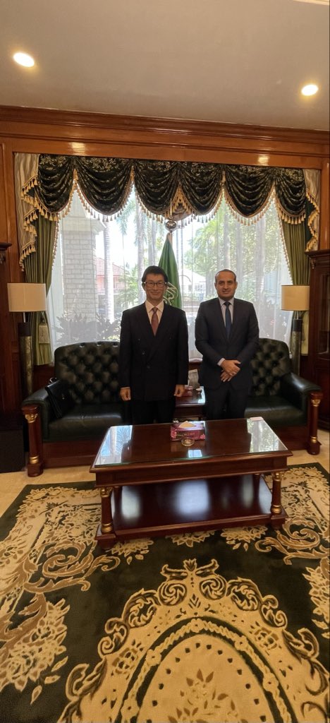 KSAembassyMM's tweet photo. استقبل سعادة السفير/ مزيد بن محمد الهويشان بمقر السفارة اليوم السيد/ شوجو يوشيتاكي القائم بأعمال السفارة اليابانية في جمهورية اتحاد ميانمار، وتم خلال اللقاء بحث المواضيع ذات الاهتمام المشترك ، و أوجه التعاون الممكنه. https://t.co/T8aduwNPsy