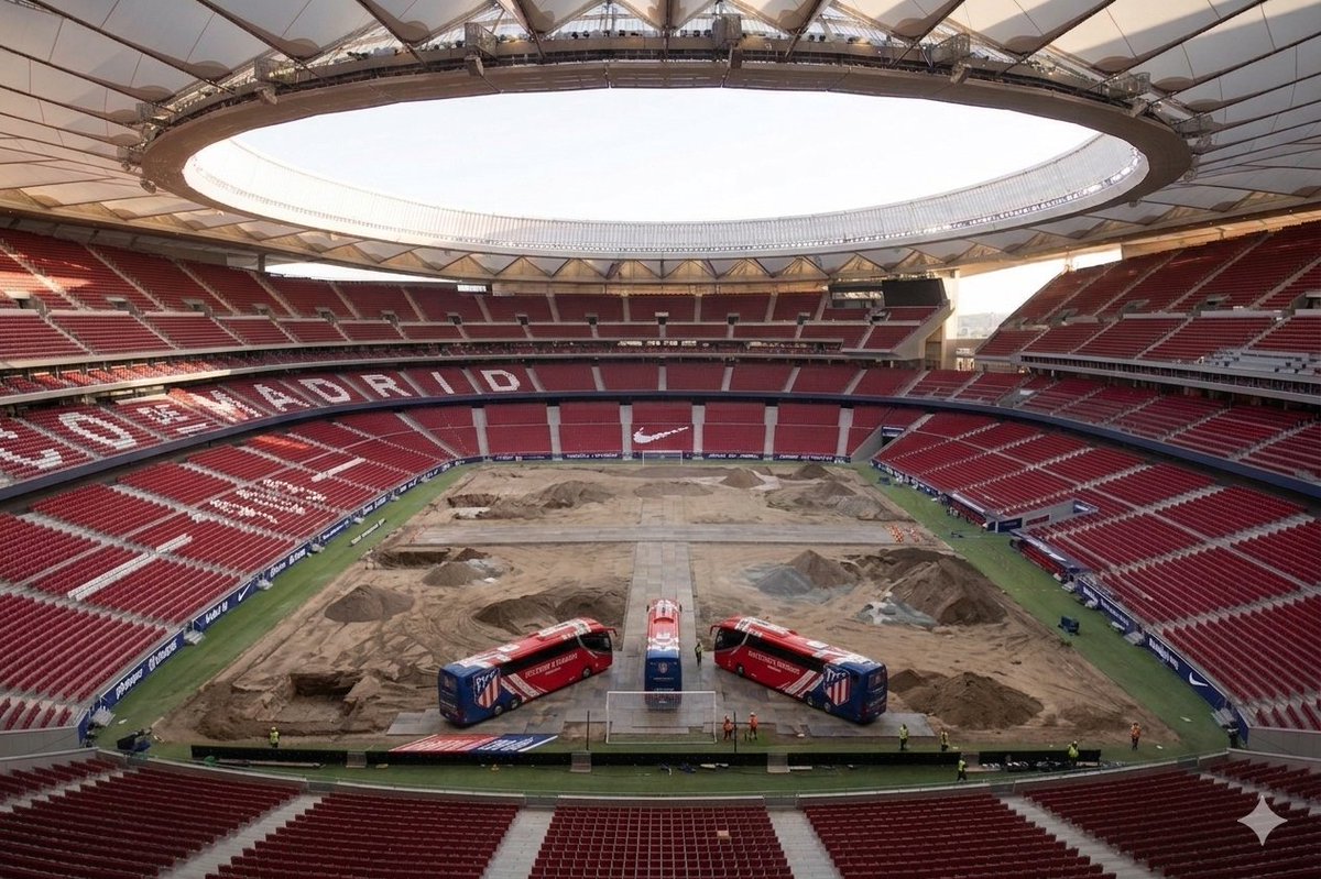 ActuFoutreOff's tweet photo. 💣🚨 Plusieurs manœuvres sont en cours au Civitas Metropolitano à une semaine du match retour face au FC Barcelone. 🚧🚌

(@LaureBoulard) https://t.co/pWGuuTTN8o