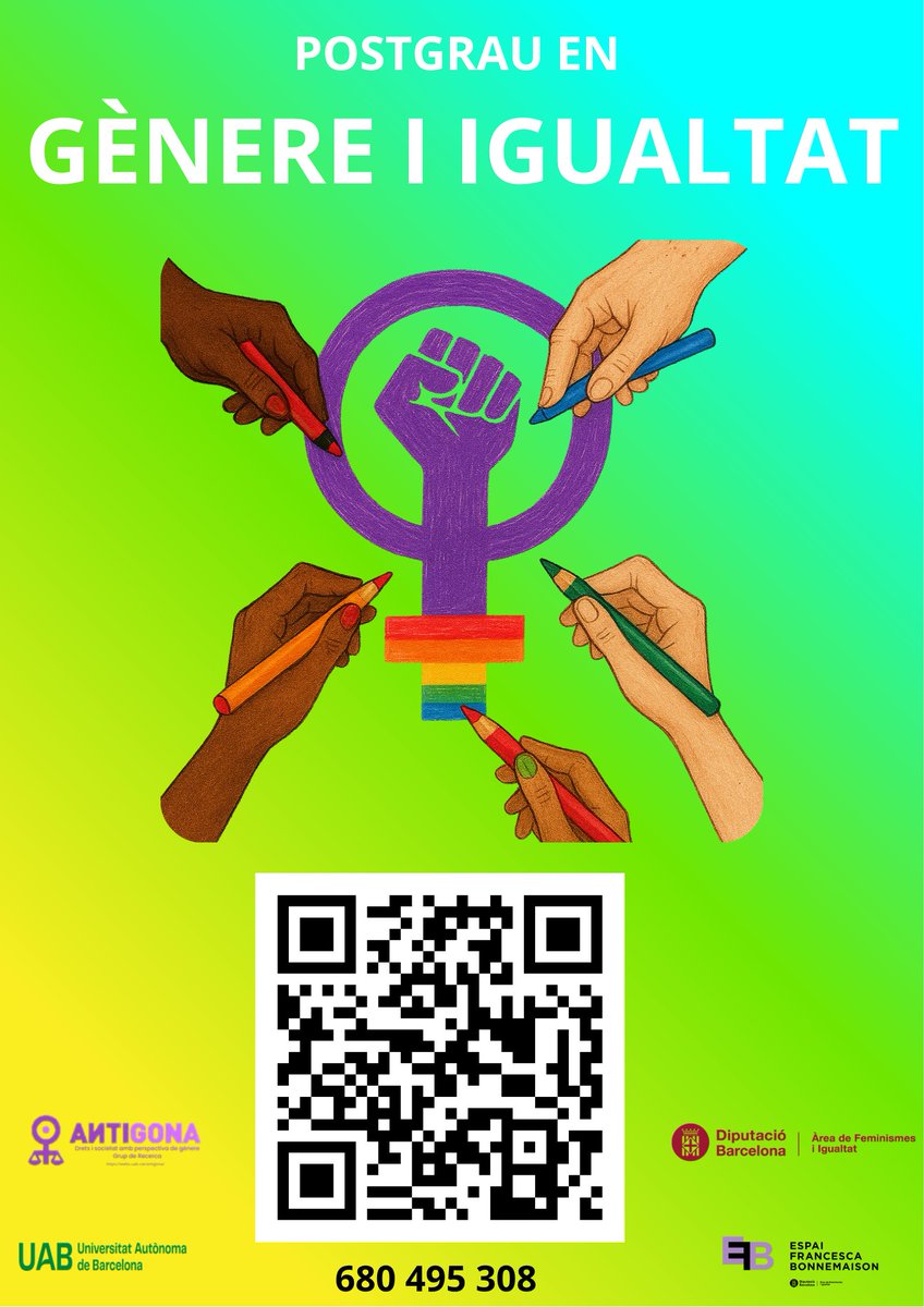 GrupAntigona's tweet photo. 25 AÑOS DE GÉNERO E IGUALDAD. https://t.co/6aYbxwd7CD
Inscripción a partir del 8 junio
#genero #igualdad #postgrado #derechosmujer #politicasigualdad #trans #ecofeminismo #coeducacion #masculinidades 
@GrupAntigona @edugenere @diba @UAB https://t.co/afk3AFwawb