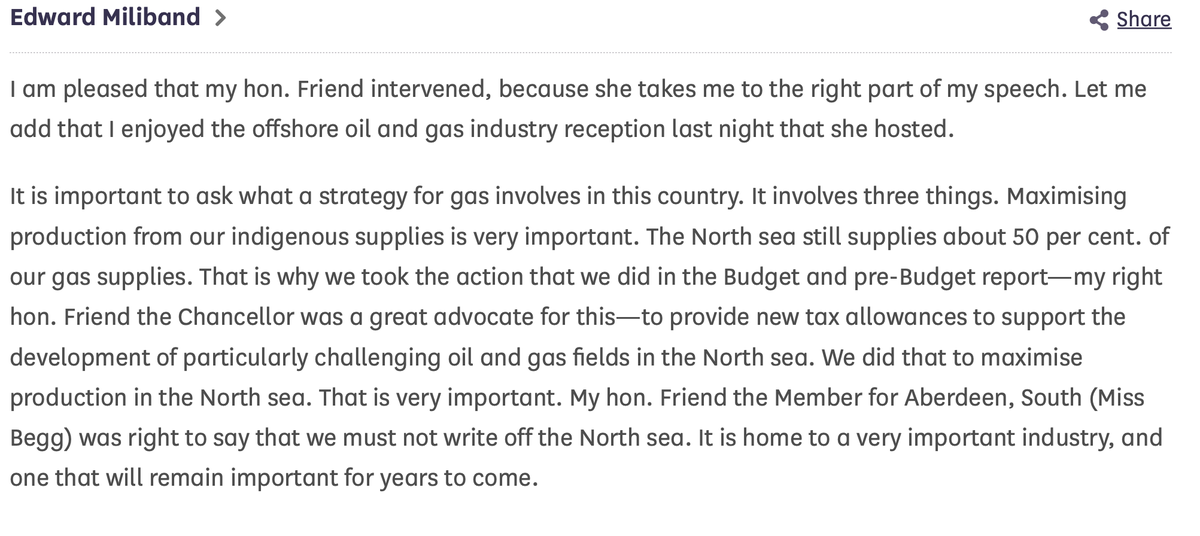 HelenHet20's tweet photo. Ed Miliband to the House of Commons on the importance for the UK of a gas strategy centred on the North Sea, speaking  13 January 2010 fourteen months after the Climate Change Act passed. https://t.co/v3Gxkfec0l