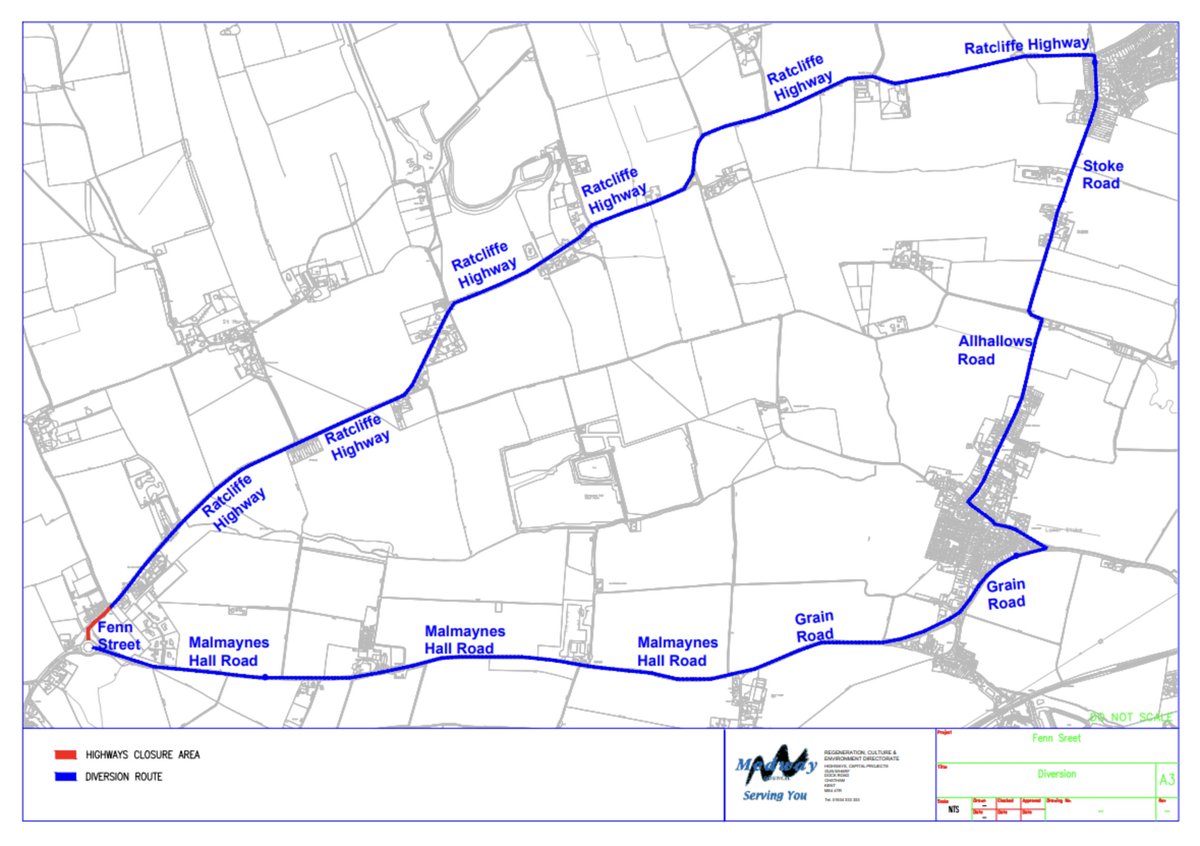 MedwayHighways's tweet photo. ADVANCE NOTICE: Fenn Street / Ratcliffe Highway #StMaryHoo (btwn Fenn Bell Project and St Marys Cottages). Carriageway resurfacing works are due to take place over 2 DAYS from Thursday 23rd April between 8am and 6pm. A full road closure will be in place, please follow diversions. https://t.co/nw9P3yy7VV