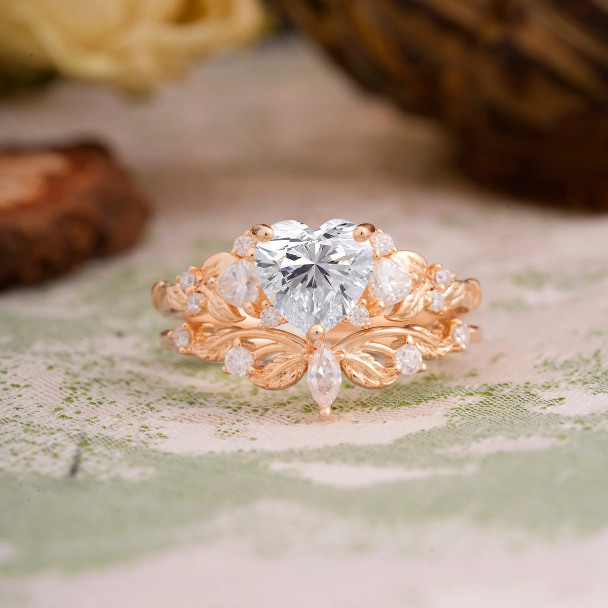 Romalarjewelry's tweet photo. In my lover era. 🏹🌿 This Heart-Cut Lab Diamond nature set is ultimate coquette whimsy. A flawless stack. 💖 #HeartRing #LabDiamond #Coquette #RingStack #ROMALAR https://t.co/38RP3zPklK