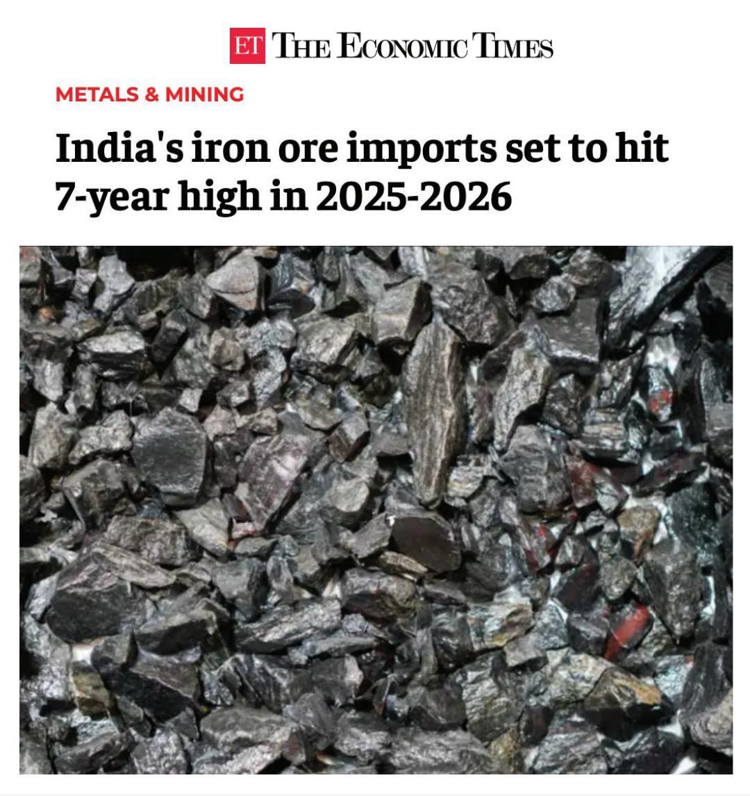 Sheshh's tweet photo. Iron ore imports are a promising indicator for India's economy, with the country now importing at levels similar to China's in the previous decade. This trend could fuel rapid industrialization, building on the improvements already made. @narendramodi https://t.co/B3nwXDMVmj