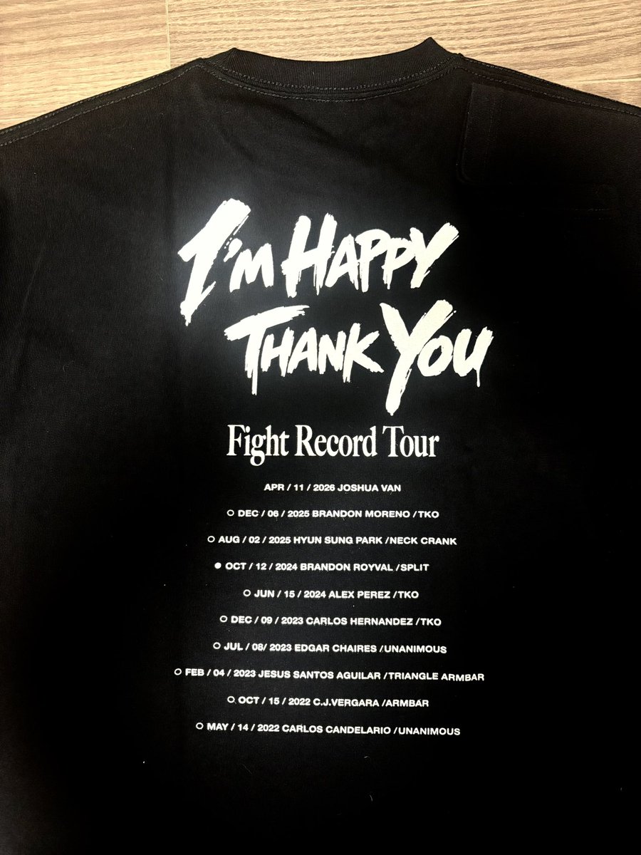平良達郎応援Tシャツ届いたぁ〜😆😆超極厚生地が良かったからメンズM購入ぅ〜💪💪ビッグシルエットかわええ〜🫶🫶タツローかっこええ〜🥰🥰もう明日から着ちゃう〜〜‼️‼️

5/10は歴史が動く日✨🥷✨
THE BESTを全力で応援するーーーっ🔥🔥🔥🔥🔥🔥

#EVERGROUND 
#平良達郎
#TatsuroTaira
#UFC328
