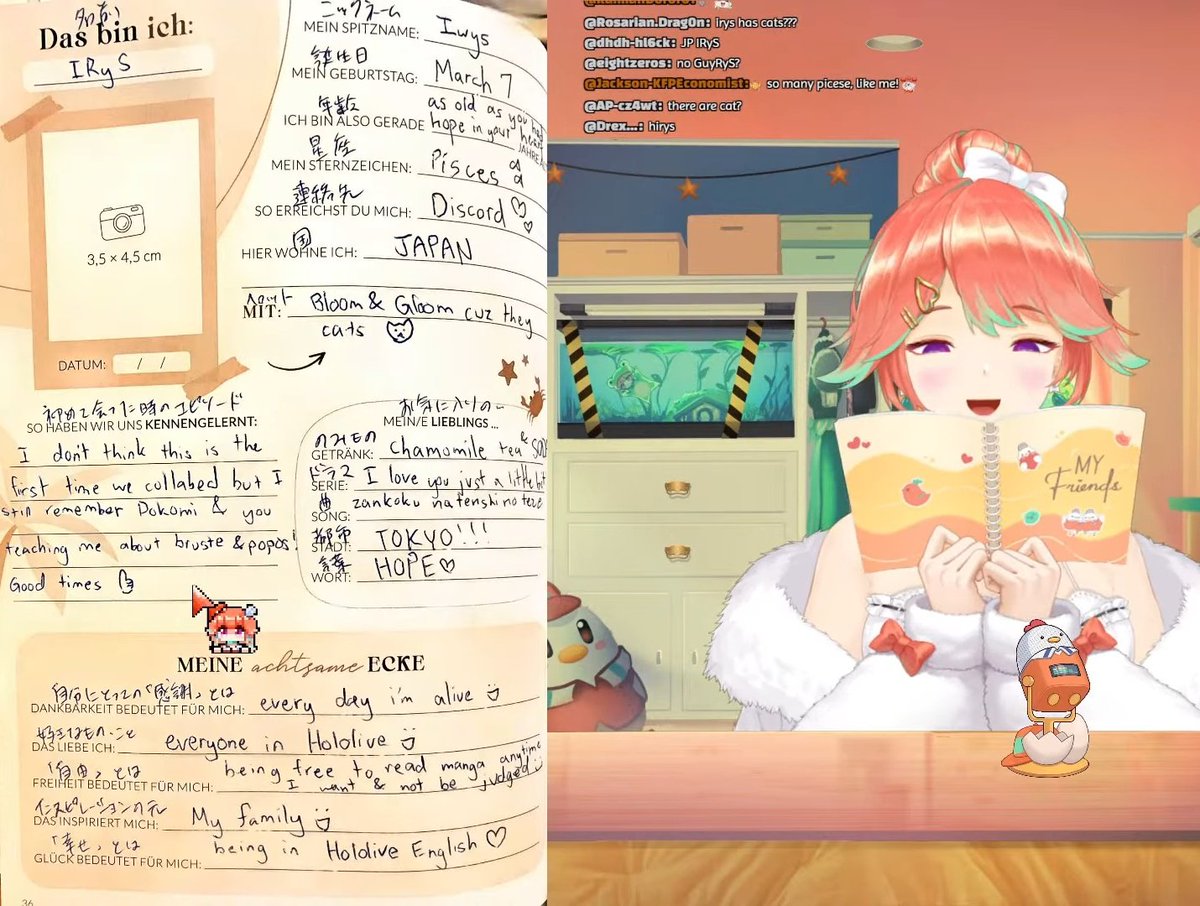 K_Davion's tweet image. IRyS entry to Kiara's Friend Book~ She gives so much positivity to Kiara🧡💖 I like how only hers is translated to JP among all EN and ID members (even Anya's one was in English) xD
#IRyS #kfp