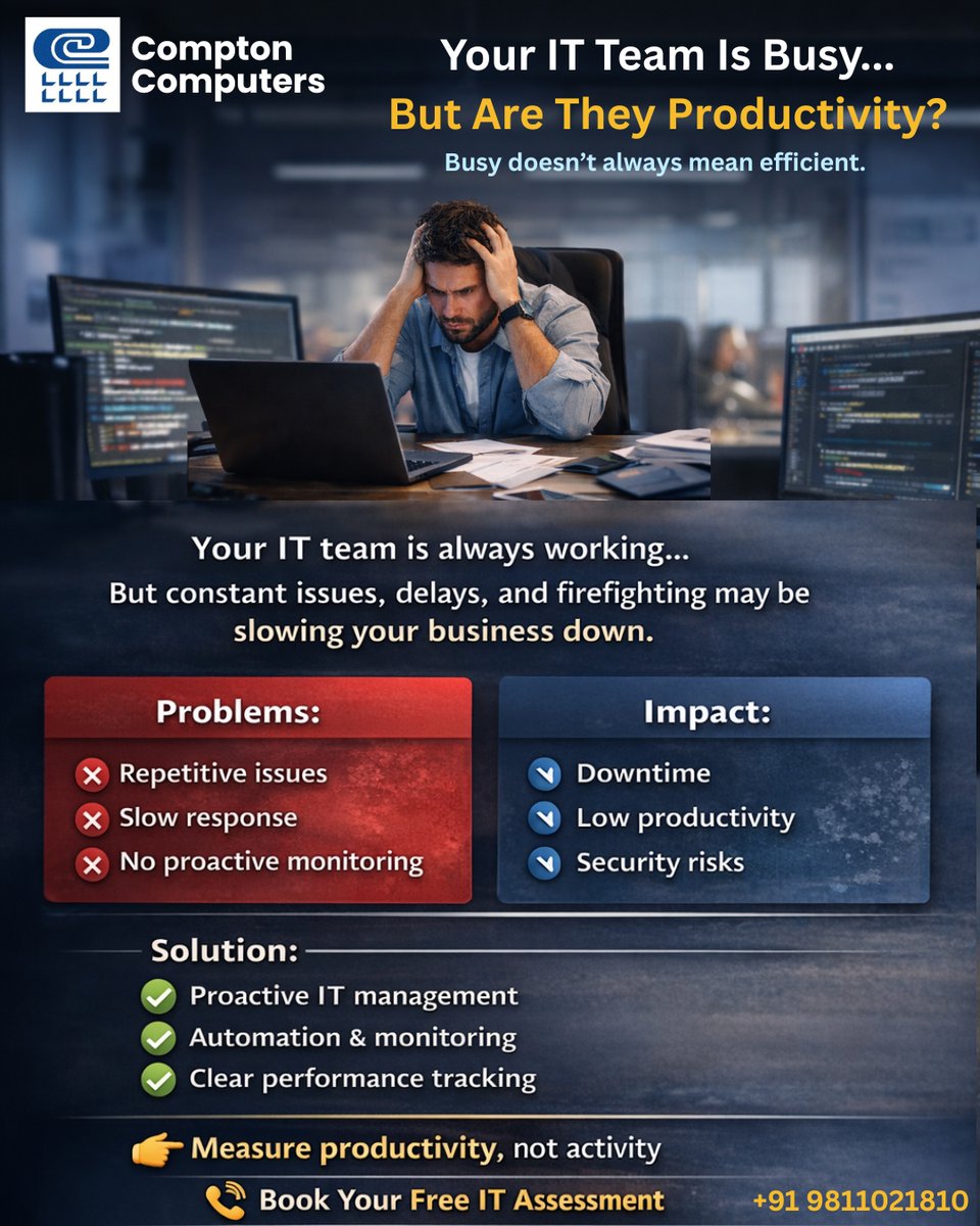 Your IT team might be working all day… but is that actually translating into business results?

In many organizations, IT teams are stuck in a loop of fixing issues instead of preventing them. 
💡 Don’t just keep your IT team busy. Make them effective.
#ITManagement #Business