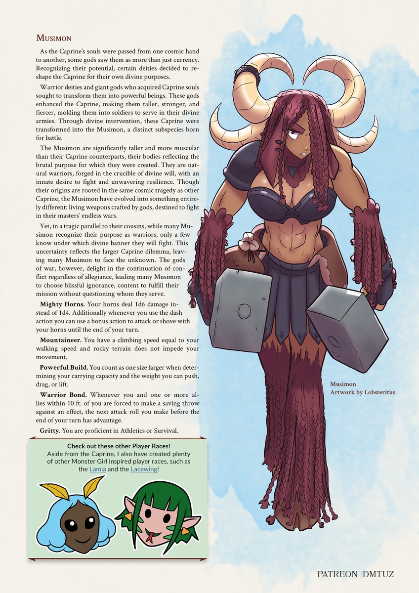 dm_tuz's tweet image. Like lambs to the cosmic slaughter? Not so much with the Caprine!

Follow for regular Monster Girl/TTRPG Content!

#monstergirl #MonsterGirls #DnD #dnd5e #dungeonsanddragons