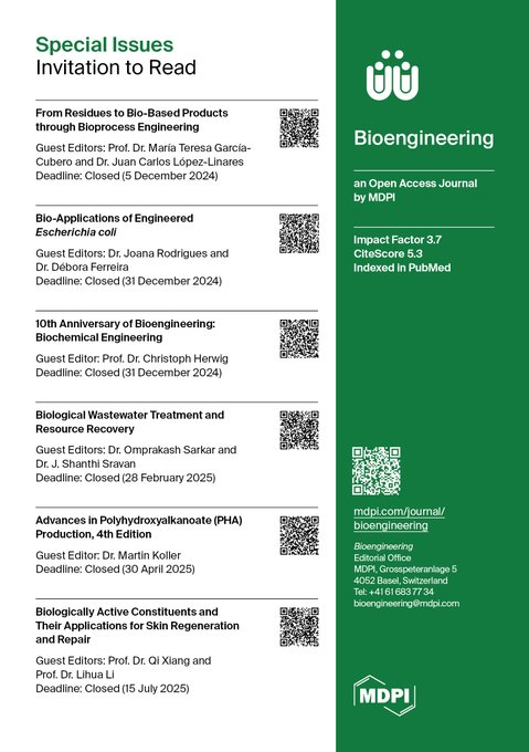 MDPIEngineering's tweet photo. 🔬 Introducing our Hot Special Issues Collection of Biochemical Engineering!  

🌱 Check out the latest research now! 

#BiochemicalEngineering #Bioengineering #Bioprocess #Sustainability #PHA https://t.co/wYpcqJrtFc