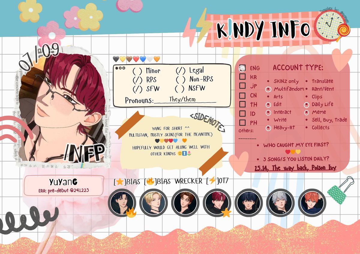 qyyangii_'s tweet photo. HI K!NDY 🍭 
SKINZ first anniv is here~ since I've been here for quite a long while now. I wanted to do something cutesy for our fandom, so I made an intro card for us #kindy_info let's be mutuals all! 💌  RTs appreciated! 🍬

#킨디 #skinz https://t.co/lJtLiO4uO2