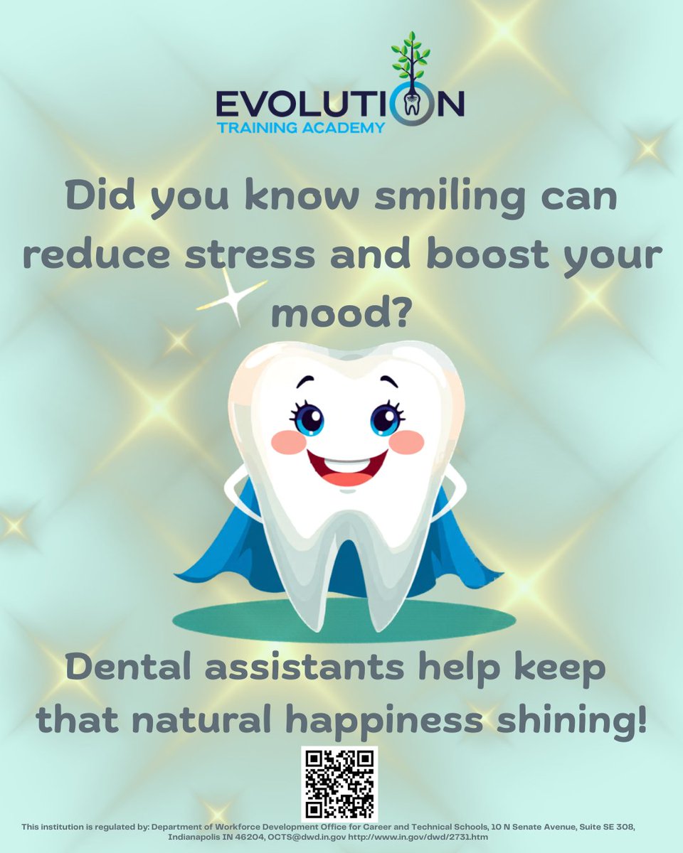 Evolution_TA_'s tweet photo. Smiles are one of the simplest ways to spread positivity—when someone smiles at you, it’s almost impossible not to smile back! Healthy, happy smiles can brighten a room, and dental assistants help keep those smiles shining. It’s a career where your work literally spreads happines https://t.co/EcDEHNjAWu