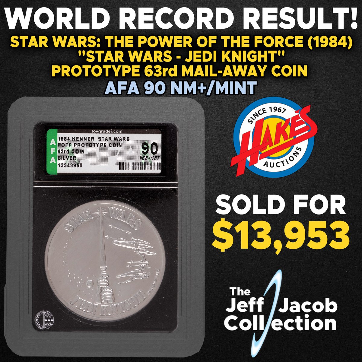 HakesAuctions's tweet photo. 🚨 WORLD RECORD RESULT 🚨
This 1984 Star Wars Jedi Knight Prototype Mail‑Away Coin made the galaxy take notice.
Want your collection to make history too?
Consign now: https://t.co/imMi5XMtmB
#StarWars #ActionFigures #VintageStarWars #HakesAuctions #POTF https://t.co/CrMa1D2lo7