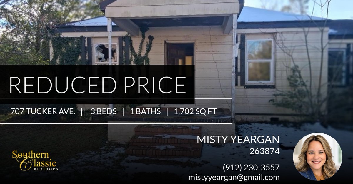 MistyYeargan's tweet photo. 📍 Reduced Price 📍 This recently reduced home at 707 Tucker Ave. in Waynesboro won't last long, so, don't wait to set up a showing! Reach out here or at (912) 230-3557 for more information! https://t.co/yBBK64UlQT https://t.co/tOSX6mxj4A