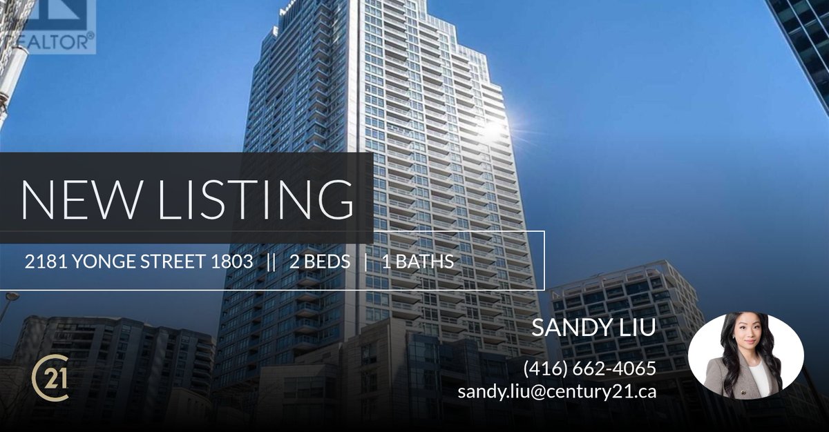 SandyLiuRealtor's tweet photo. 📍 New Listing 📍 Take a look at this fantastic new property that just hit the market located at 2181 Yonge Street 1803 in Toronto (mount Pleasant West). Reach out here or at (416) 662-4065 for more information https://t.co/Kn2ezhjxYf https://t.co/SoZyA3U9rs