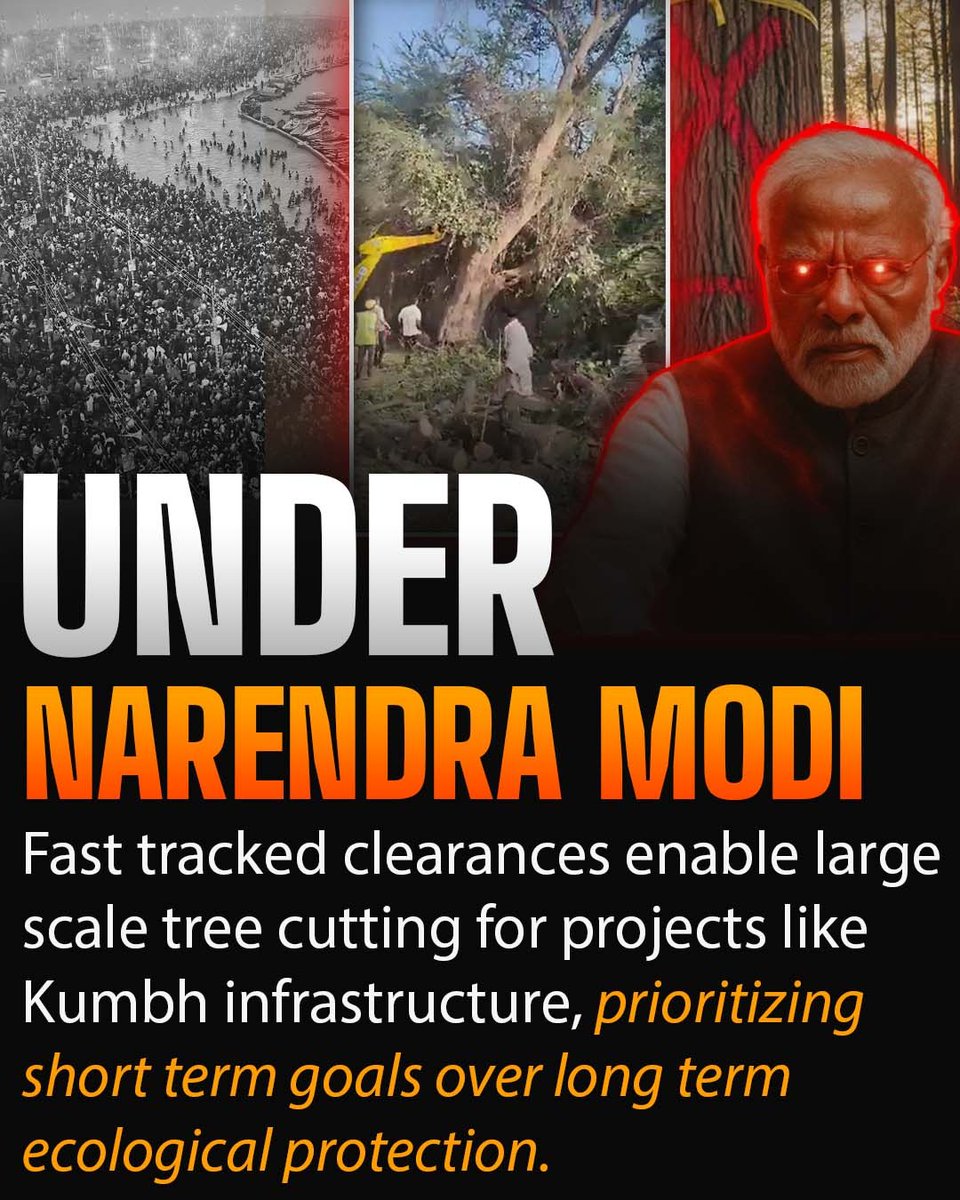 aghaalirehman's tweet image. Modi’s fast-tracked clearances are enabling large-scale tree cutting for Kumbh projects in Nashik.
Short-term goals are being placed above long-term ecological protection. #KumbhNashik #TreeCutting #EnvironmentalNeglect