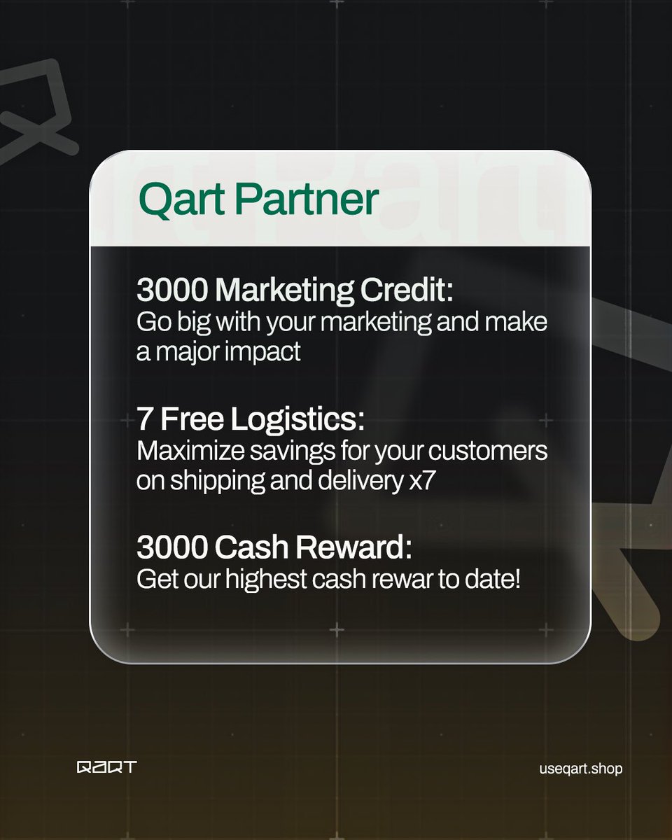 useqart's tweet photo. Signing up on Qart this April comes with a little something extra!

•Marketing credits to help you reach more customers.
•Free logistics to take the pressure off delivery for your customers.
•Cash rewards straight to your wallet; all from the moment you get started.

Click the link https://t.co/1K9QHi2rY2 to get started and claim your advantage today! 😊
