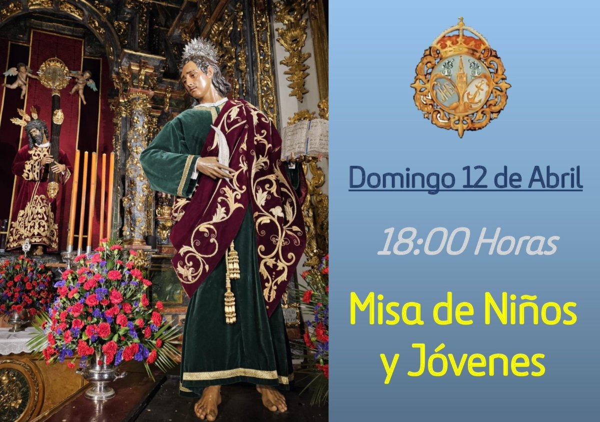 🟢🟣 *MISA DE NIÑOS Y JÓVENES* 

Queridos Hermanos, 

Os recordamos que el proximo domingo día 12 de Abril a las 18:00 horas, celebraremos la Misa de Niños y Jóvenes de la Hermandad.

Os Invitamos a todos a participar.

 ¡Os esperamos!