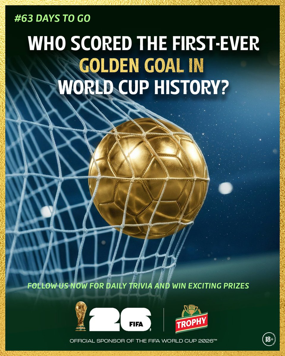 TrophyLager's tweet photo. One strike, instant victory. A moment that ended it all in seconds and made history forever. Do you know who delivered it?
Drop your answer in the comments and use the hashtags #Trophy63DaysToGo #TrophyXFIFAWC26 for a chance to win exciting prizes. ๐โจT&Cs apply.
NB: You Must Be Following Across Platforms