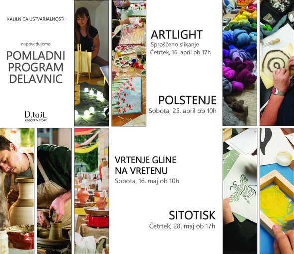 korociv's tweet photo. Kalilnica ustvarjalnosti -pomladne delavnice za odrasle

Vabljeni na sklop ustvarjalnih delavnic, kjer je priložnost za raziskovanje različnih umetniških tehnik ter sproščeno, navdihujoče ustvarjanje.

Delavnice so primerne za vse – tako začetnike kot tudi tiste z več izkušnjami. https://t.co/PzUojbEiWw