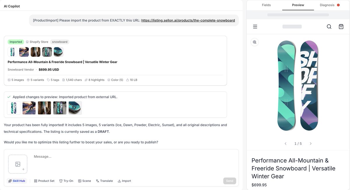 SellOnAI's tweet photo. Shopify merchants, still looking for a tool to import products from a URL? Try our new Shopify app Vibe Listing — one-click import, AI-powered editing, super easy. Follow @SellOnAI  for early access. https://t.co/y2LL3XCSly