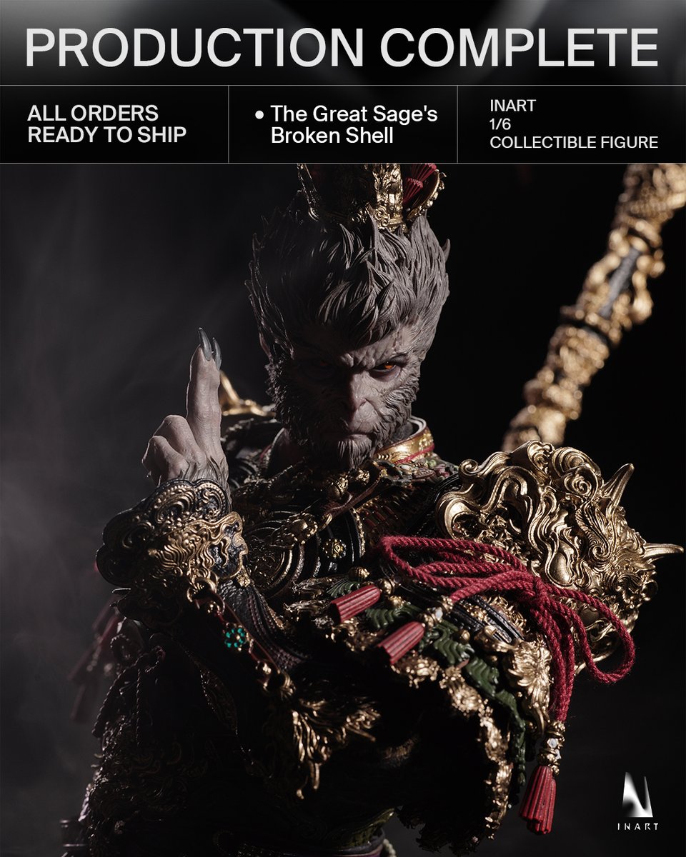 XMStudiosGH's tweet image. INART Collectibles announced that the production for INART Collectibles The Black Myth : Wukong - Great Sage Broken Shell 1/6 Collectible Figure is now complete. 

#INARTCollectibles #GHeroes #GameScience #BlackMyth #Wukong #GreatSage #BrokenShell