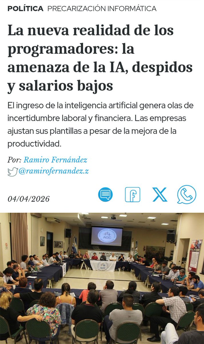 informaticos_'s tweet photo. ¿Hacia dónde va nuestra industria? 

En breve @ManuelAlonso_ Sec. Gremial de @AGCArgentina analiza en @Coloniaam550 la nota de @tiempoarg sobre la amenaza de la IA y el retraso salarial en el sector

No te pierdas la entrevista con @lorelocutora en vivo:

 https://t.co/bYEI94H2ut https://t.co/oJ5EkYdtnp