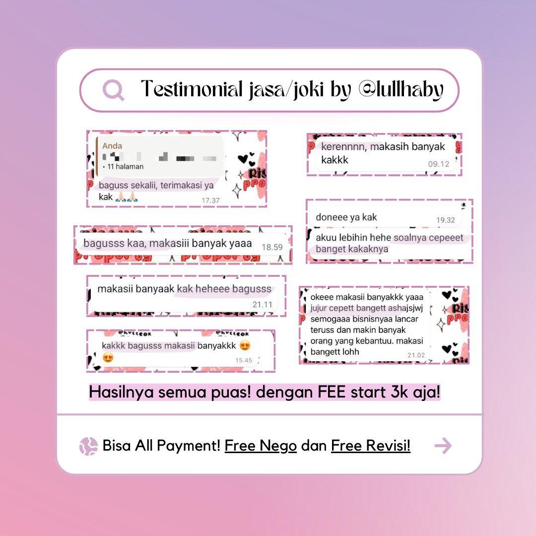 360
Open jasa pembuatan Script Konten, Caption, Copywriting, Cerpen, Novel, Puisi, Artikel, Berita, dan lain-lain. Hasil terjamin tidak asal-asalan! Langsung saja chat ke wa.me/6285373134785
#zonauang #jokitugas