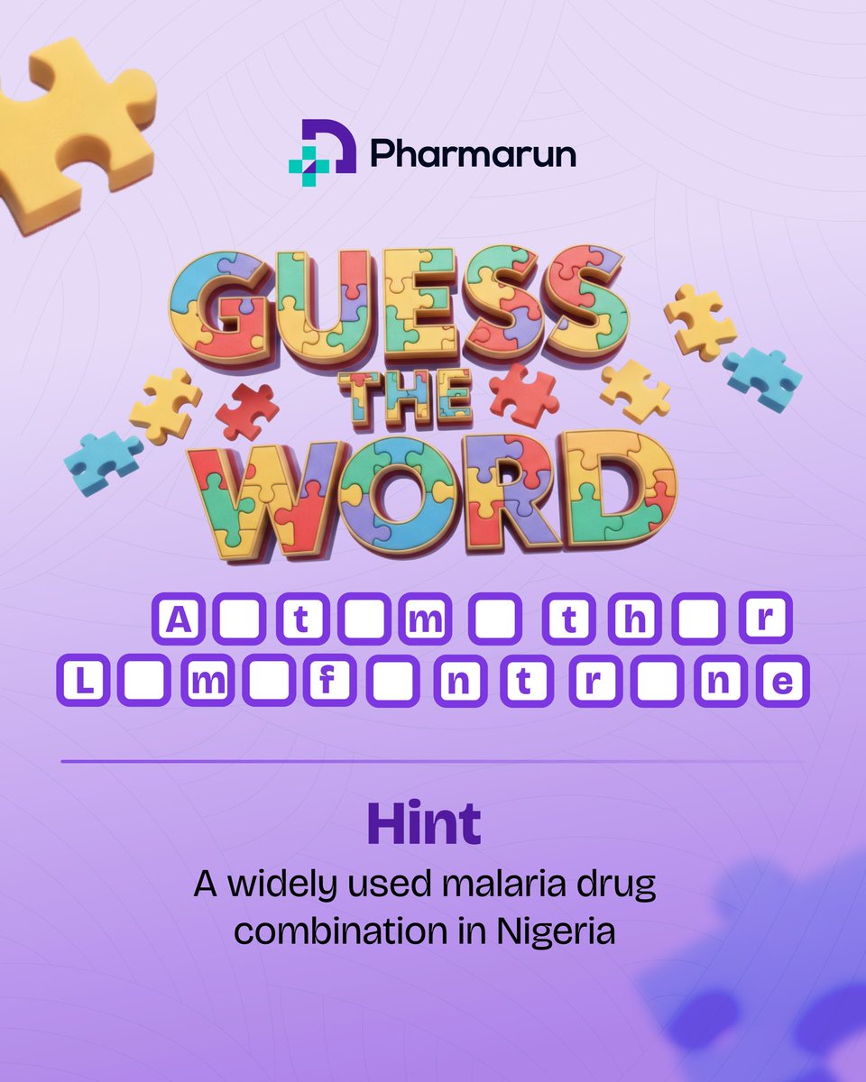 Let's play a quick game
Hint: A widely used malaria drug combination in Nigeria.
Drop your answer in the comments
#pharmarun #onlinepharmacy #pharmacynearme
