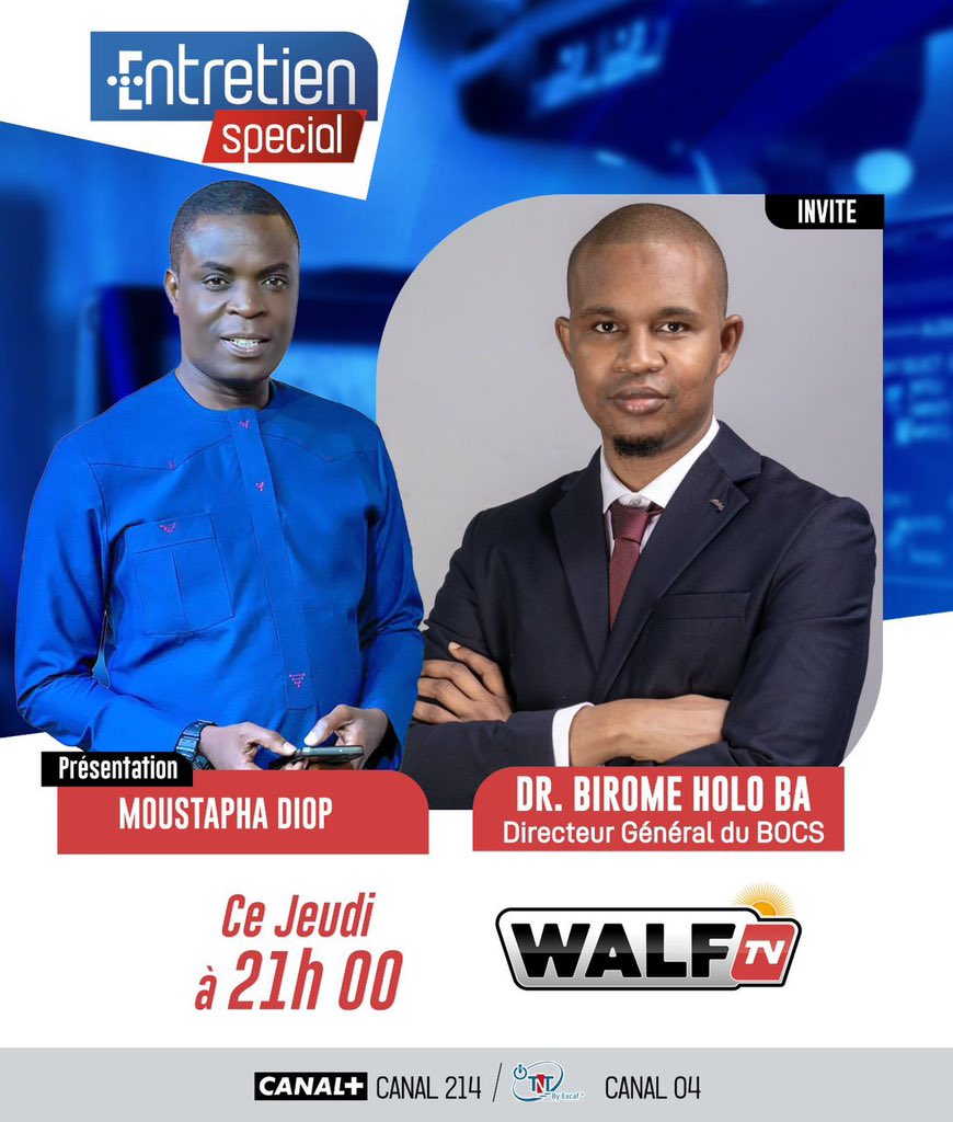 BOCS_PP2050's tweet photo. 📺À suivre aujourd’hui à 21H!

Notre Directeur Général est l’invité du jour sur Walf TV.

Une belle occasion de découvrir sa vision, ses engagements et les actions de notre organisation.

Restez connectés et suivez son passage .
#Leadership #WalfTV #Communication #BOCS# https://t.co/9zTkZviIff