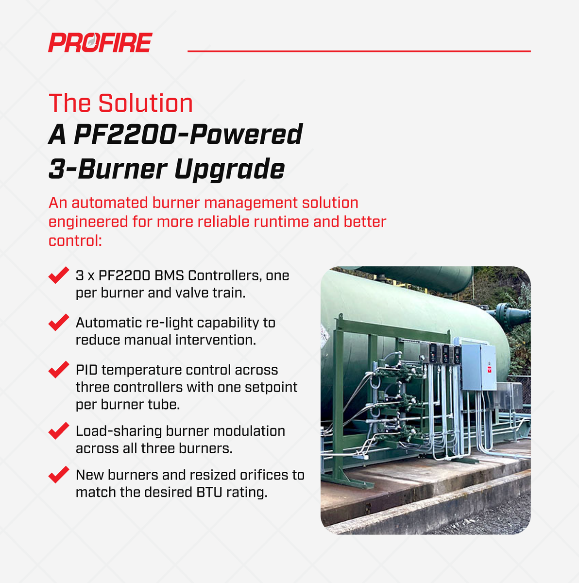 ProfireNews's tweet photo. Manual re-lights were cutting into uptime at Williams’ North Tacoma site. 

We upgraded the Triple-Tube Line Heater to an automated 3-burner PF2200 system with auto re-light, PID-based control, and load sharing across all burners. 

See the results: https://t.co/3orIfCcHEH https://t.co/H2qAznMiAo