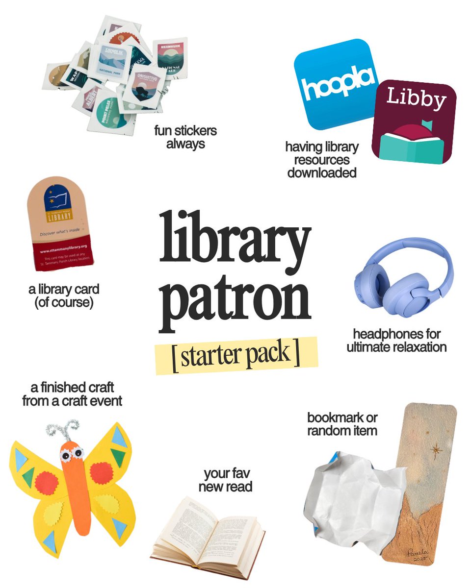 sttammanylib's tweet photo. The Library Patron Starter Pack β¨π Because letβs be real: the best card in a wallet is a library card, it has infinite possibilities. ππ«
What do you always bring when you visit our branches? Tell us in the comments! π
#STPL #LibraryPatron https://t.co/FVbH3o6YSM
