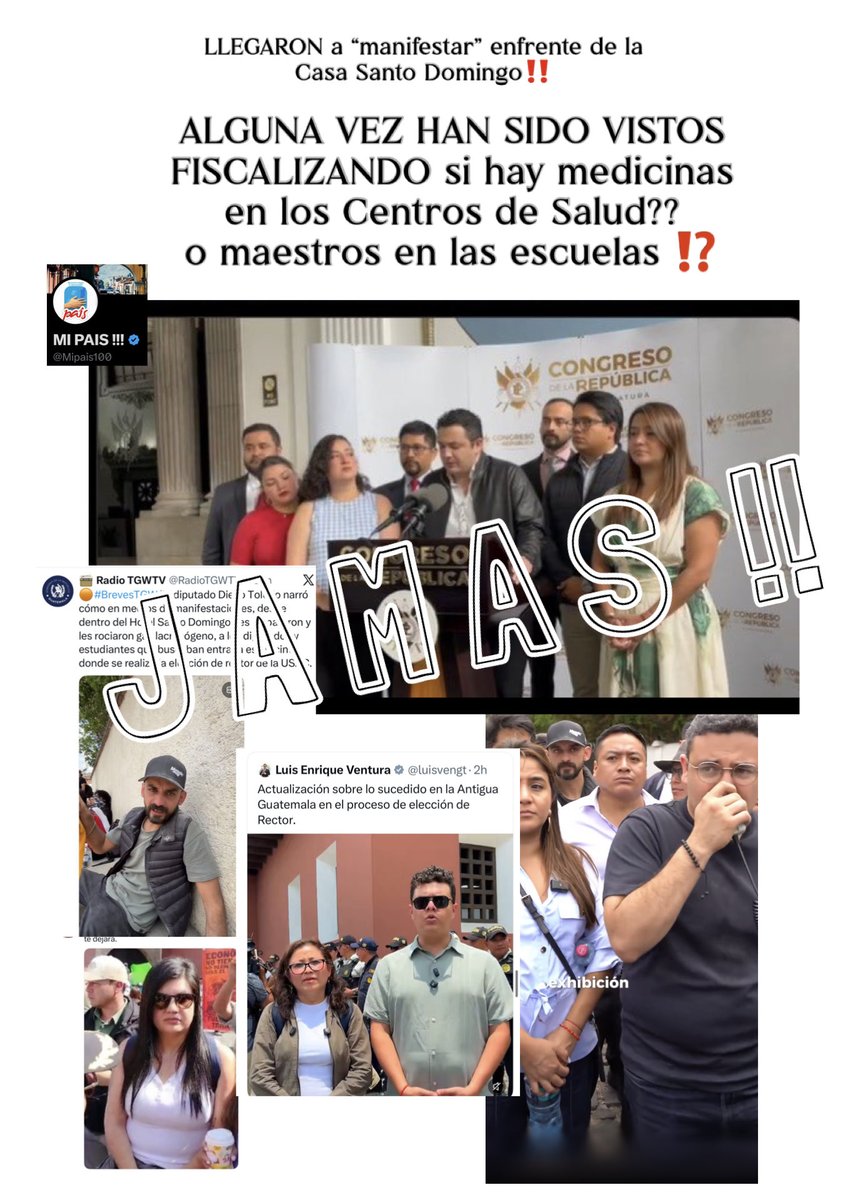 -CUANTAS VECES 
han sido vistos fiscalizando
que los centros de salud estén 
surtidos de medicamentos⁉️

-CUANTAS VECES 
han llegado a las escuelas para 
preguntar qué les hace falta a 
los niños en agua, luz, salubridad⁉️

CUANTAS VECES
han visitado al hogar Virgen de
la