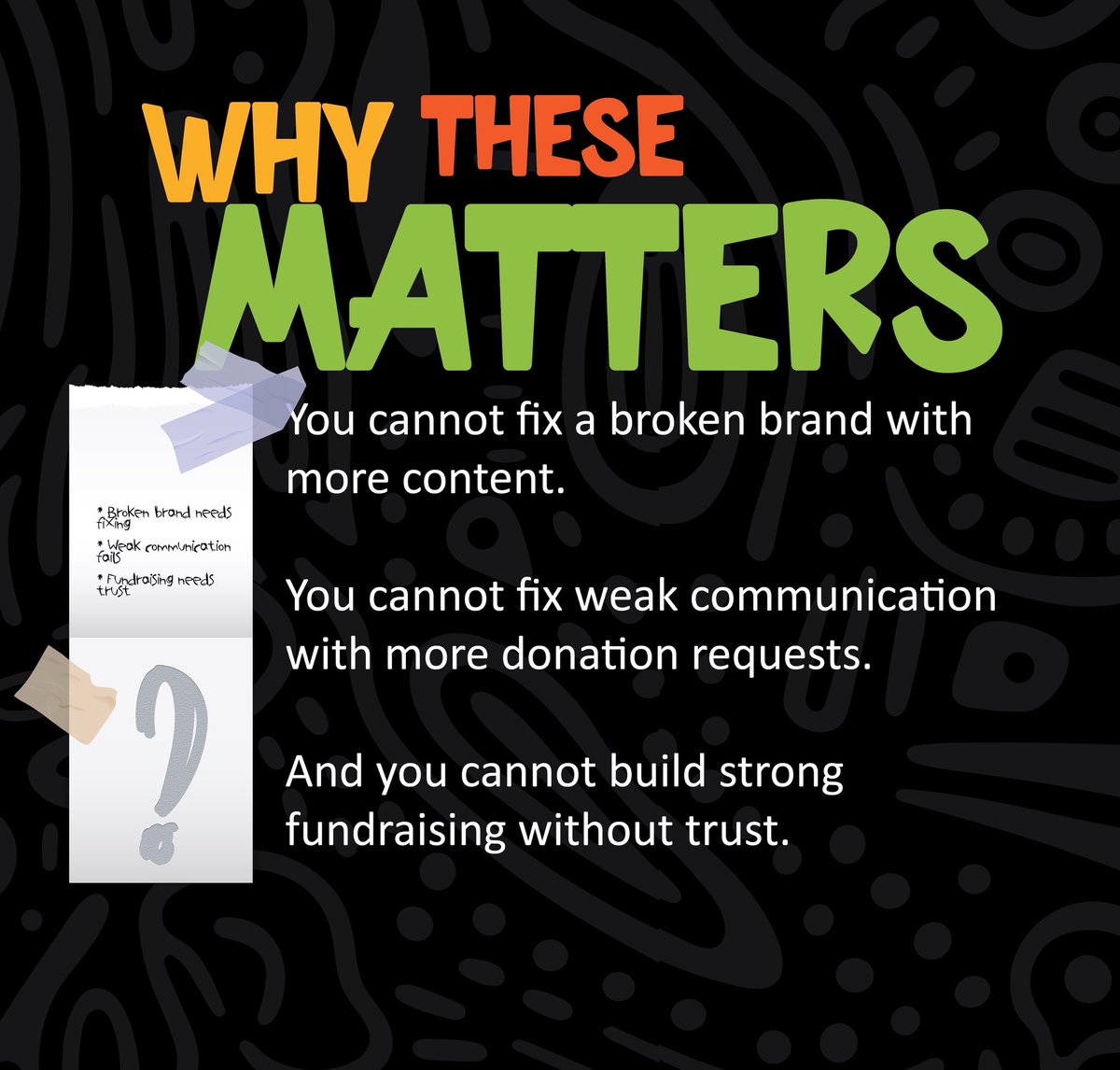 talantatrust's tweet image. Here’s a concise version for Twitter:

Stop blaming fundraising. Fix your brand. If people don’t understand who you are or why your work matters, support will be hard. Strong brand = trust = support.

#NGOBranding #FundraisingStrategy #BrandTrust #TalantaTrust #NonprofitComms